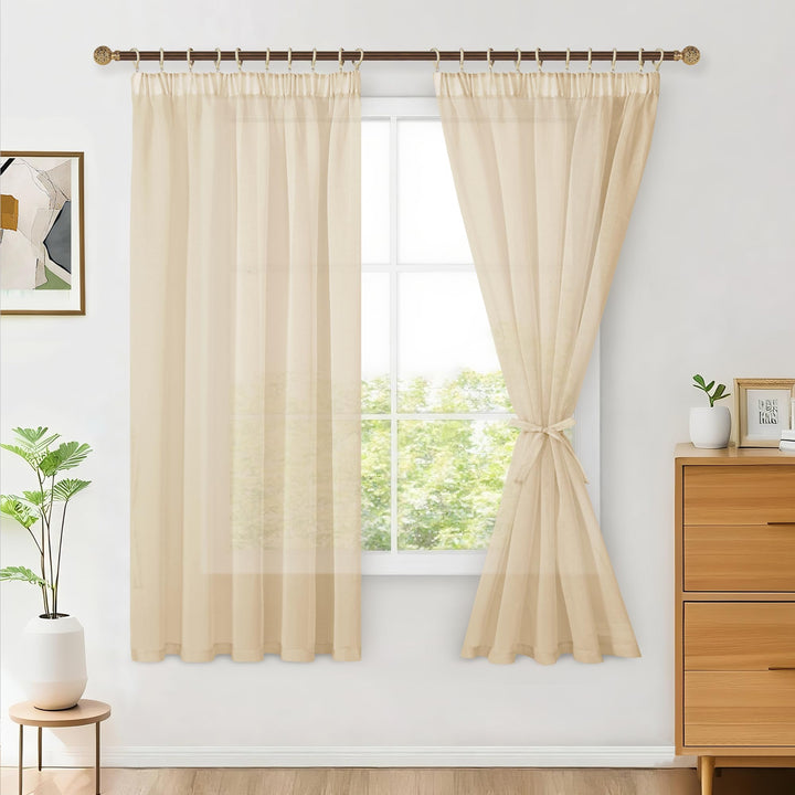 Hiasan 2er Set Sheer Voile gardinen vorhänge gardine Wohnzimmer mit Kräuselband Curtains scheibengar