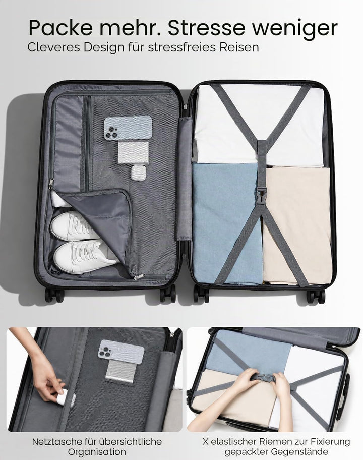 Kono Leichter Koffer Hartschale ABS Gepäck mit 4 Spinnrollen Beige Koffer XL, Beige Koffer XL
