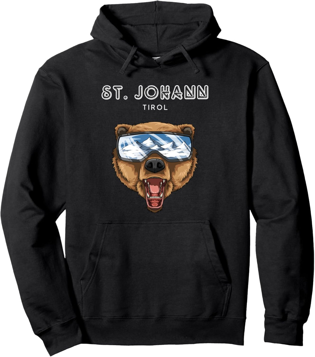 St Johann Tirol Österreich Retro Ski Grizzly Bär Pullover Hoodie