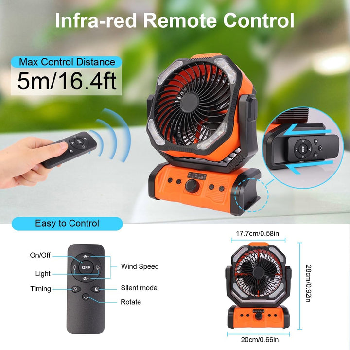 ELZO 20000mAh Camping Ventilator, Wiederaufladbarer Tischventilator USB Ventilator mit LED Licht &amp; H