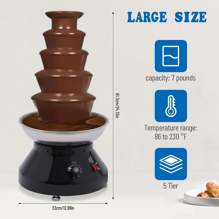 Edelstahl Schokobrunnen, 5 Ebenen Schokolade Brunnen, 3000ml Kommerzielle heisse Schokolade Grosse K