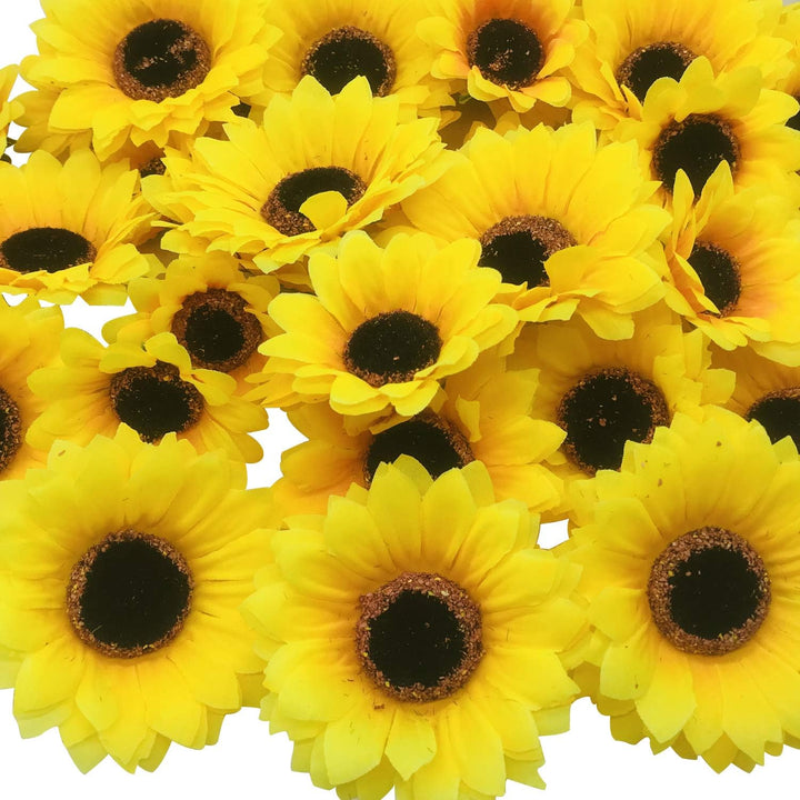 Woohome 120 Stück Künstliche Sonnenblumen 7CM und 9CM Kunstblumen Sonnenblumen Plastik Sonnenblume K