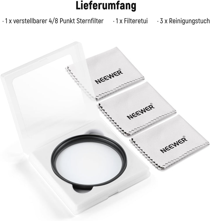 NEEWER 67mm Sternfilter 4/8 Punkte, Verstellbarer Star Filter, mehrfach beschichteter drehbarer Kreu