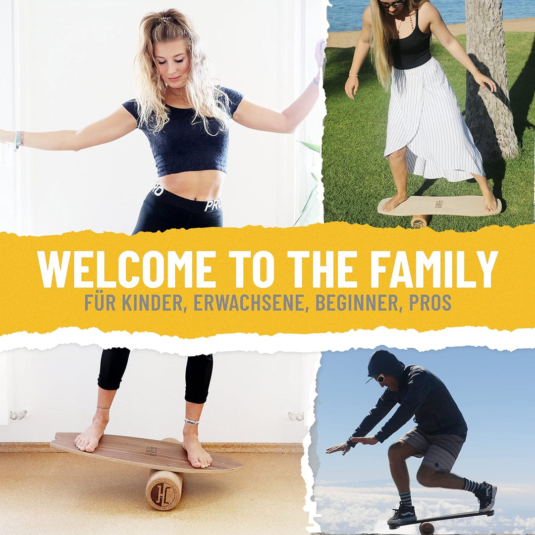 JUCKER HAWAII Balanceboards aus Echtholz Balanceboard Set XL mit Korkrolle Matte und Balance Kissen