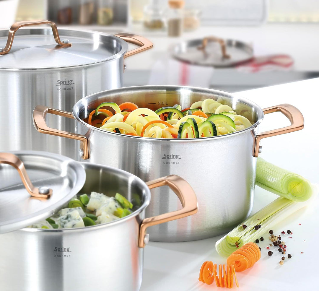 Spring Kochtopf GOURMET, mehrschichtiger Topf mit Deckel aus Edelstahl, backofengeeignet, mit Innens