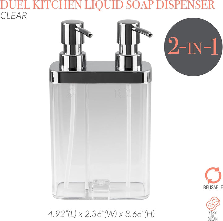 Kitchen Details Seifen- und Lotionspender für Bad und Küche, mit 2 Pumpen, transparent, Transparent