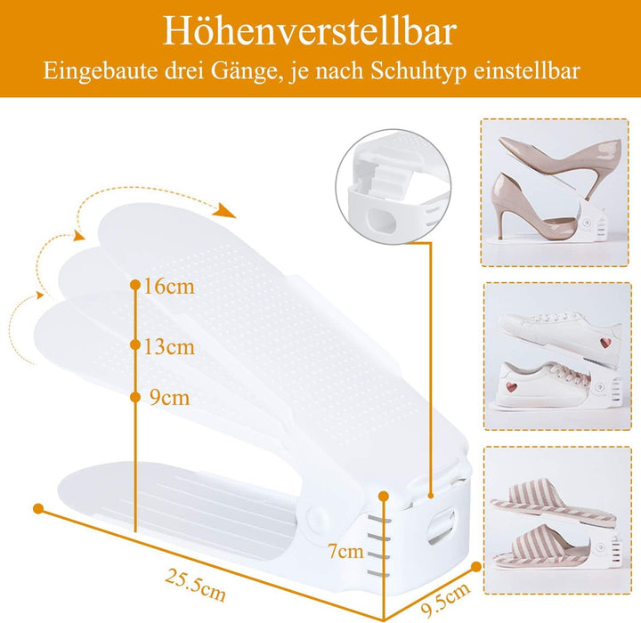 LARS360 Schuhstapler Set, Schuhhalter, Verstellbare Schuhregale aus weissem Kunststoff, Schuh-Organi