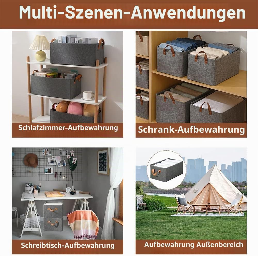 Aufbewahrungsbox Stoff 4er Set, Stoffboxen Aufbewahrung, Zusammenklappbarer, Gross Aufbewahrungsboxe