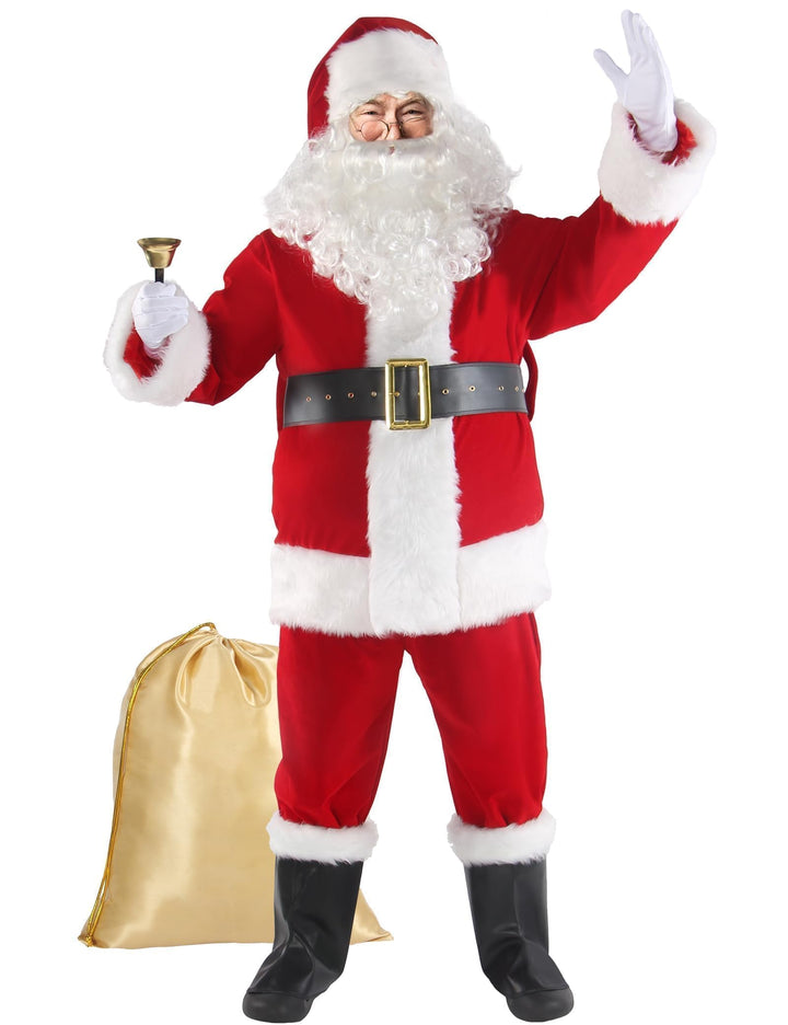 Boveco Weihnachts Weihnachtsmann Kostüm für Herren und Erwachsene, 11-teilig, Deluxe Samtanzug Outfi