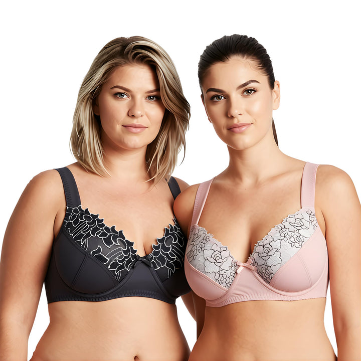 Curve Muse Damen Übergrösse Minimizer Bügel-BH mit Stickspitze - 2er Pack 75C Pink,dark Grey(2 Pack)