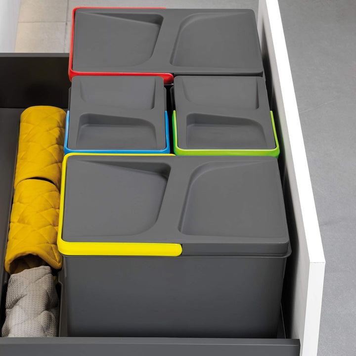 Emuca - Recycle Behälter für Küchenschublade, Höhe 216, 1x12L + 2x6L, Anthrazitgrauer Kunststoff, Ku