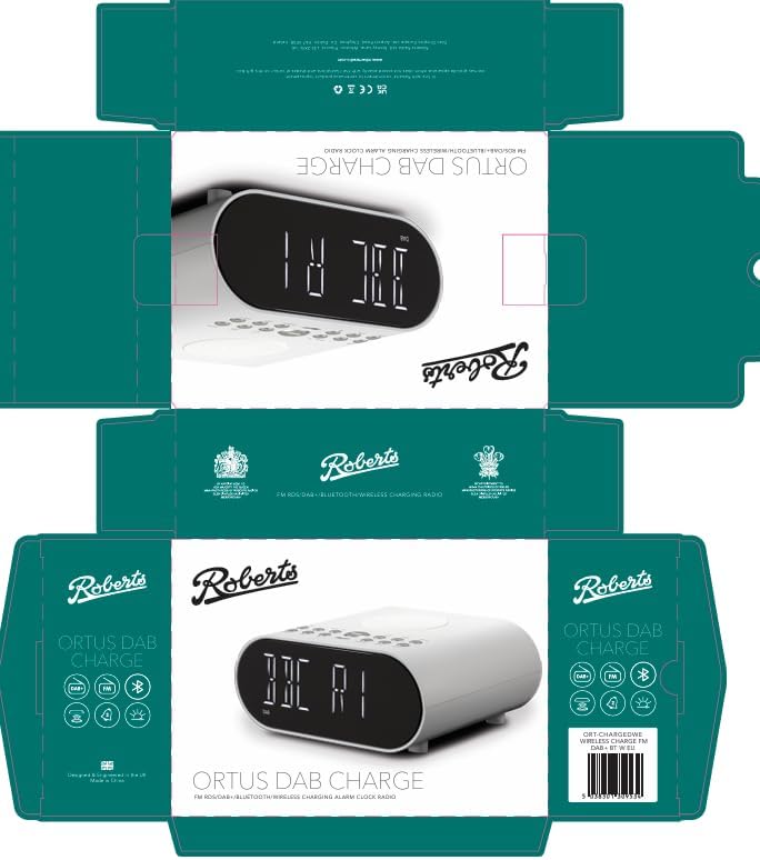 Roberts Ortus Charge Radiowecker Dab+/FM/Bluetooth mit Qi-Ladegerät, Weiss