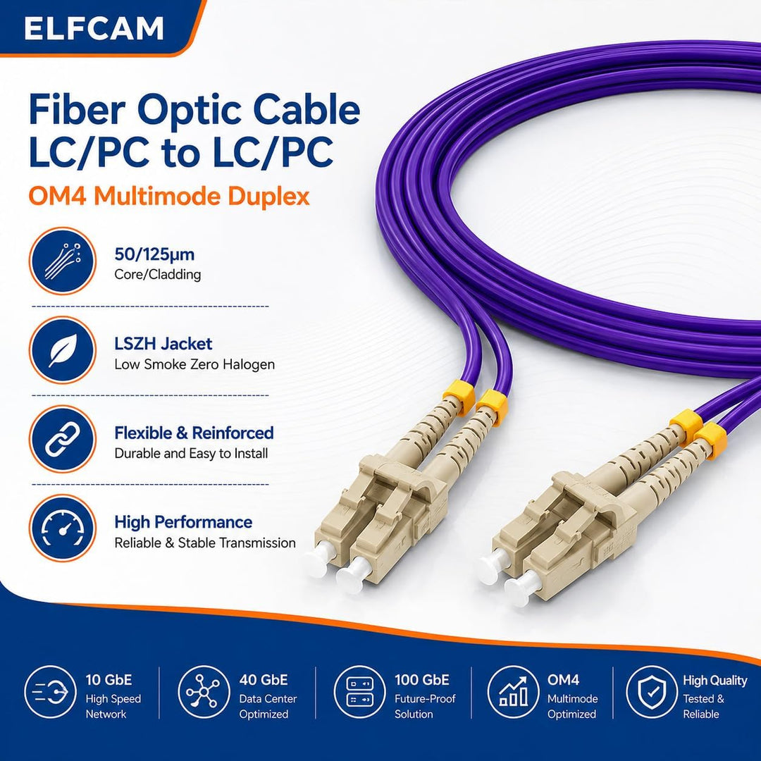 Elfcam® - 120m Glasfaserkabel LC/UPC auf LC/UPC OM4 Multimode-Duplex-Glasfaserkabel (50/125 um) LSZH