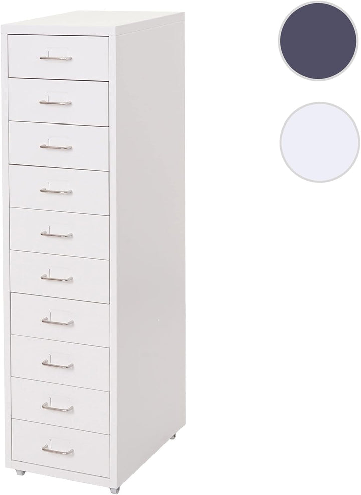 Mendler Rollcontainer Boston T851, Schubladenschrank Stahlschrank, 110x28x41cm 10 Schubladen - weiss