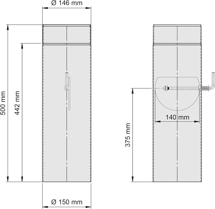 Ø 150 mm - Ofenrohr 50 cm mit Drosselklappe