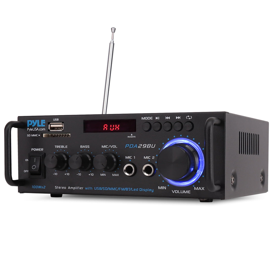 Pyle Bluetooth Verstärker, 200W – 2 Kanal Amplifier mit USB/SD/FM, Mikrofon & RCA, HiFi-Verstärker m