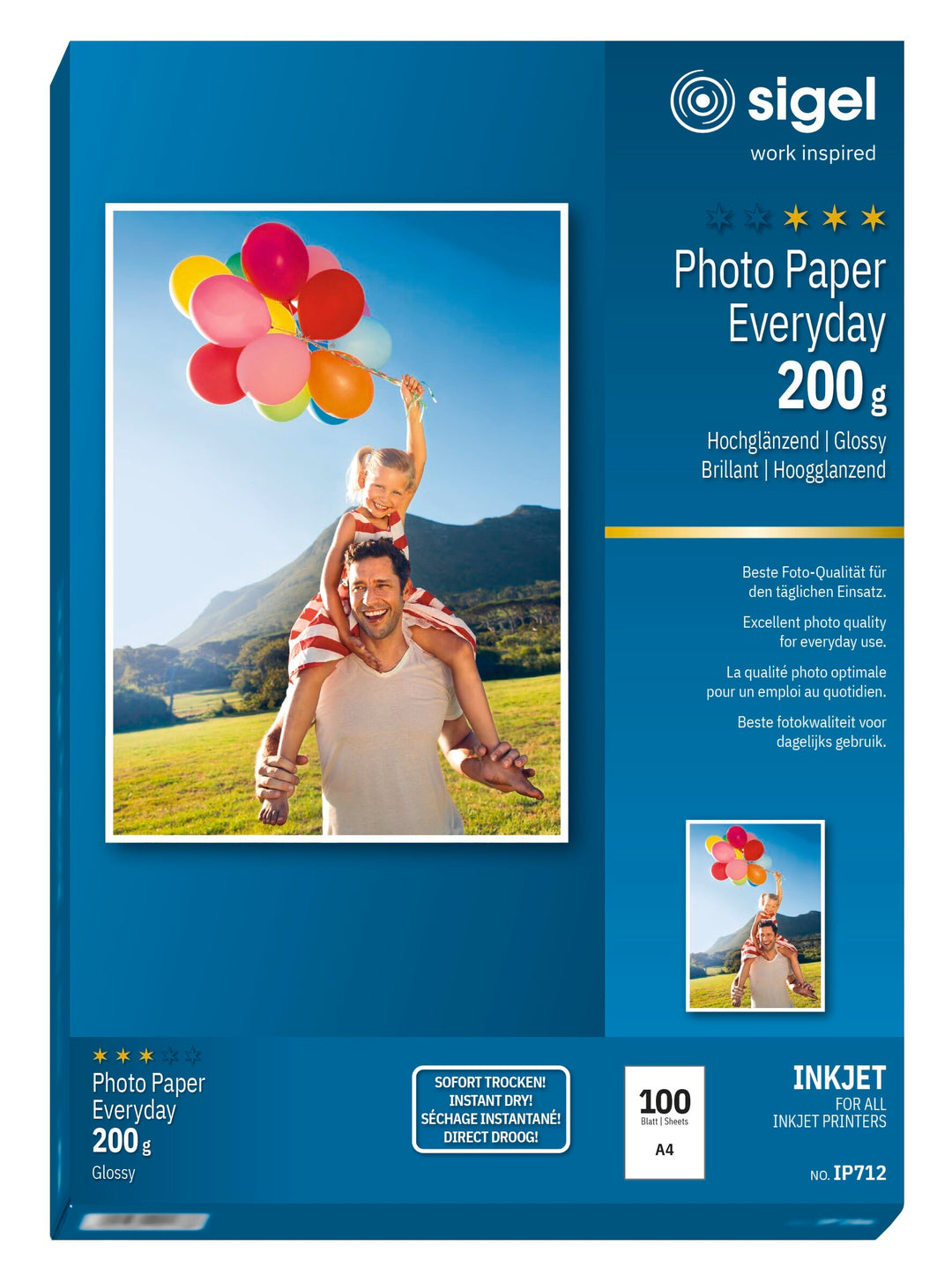 SIGEL IP712 InkJet Fotopapier A4, 100 Blatt, hochglänzend, weiss, 200 g 100 Blatt|200g/m², 100 Blatt