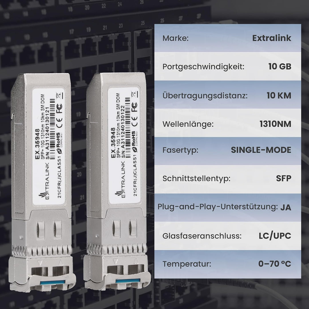 Extralink SFP Modul 10G LC Duplex Multimode 1310 nm 10KM MSA-kompatibel – Für HP, ARUBA, Switches, R