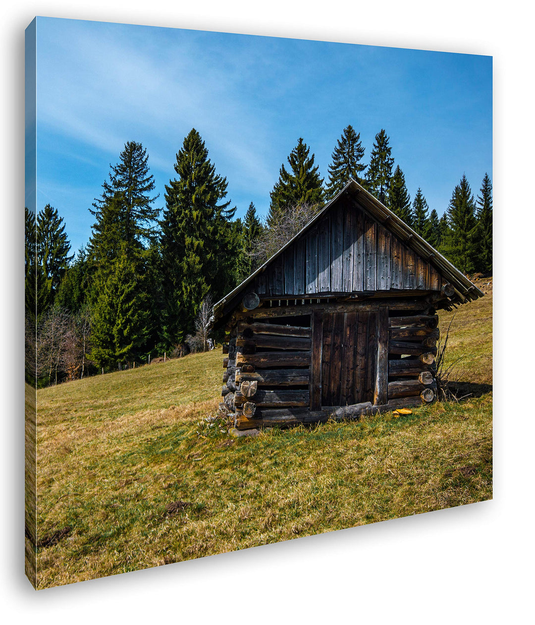 deyoli alte Holzhütte Format: 70x70 als Leinwandbild, Motiv fertig gerahmt auf Echtholzrahmen, Hochw