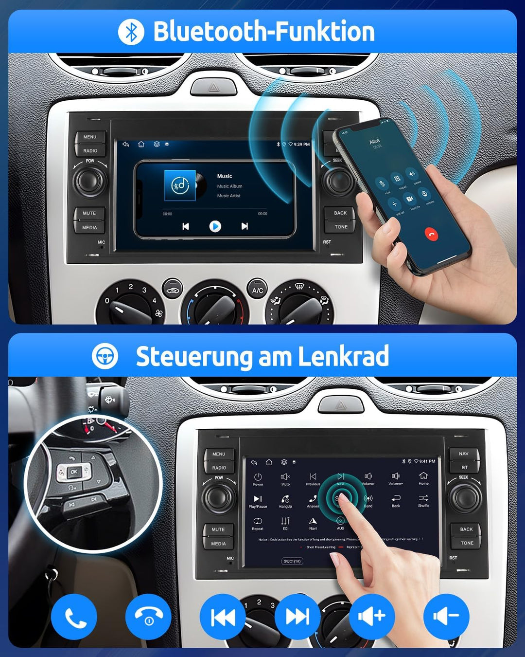 ESSGOO 2+64G Wireless Autoradio Android 14 Car Radio mit Carplay und Android Auto Für Ford Fiesta Ga