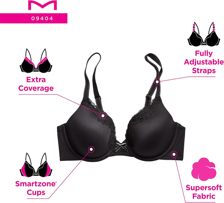 Maidenform Damen Comfort Devotion Embellished Bra BH 80D Schwarz, 80D Schwarz