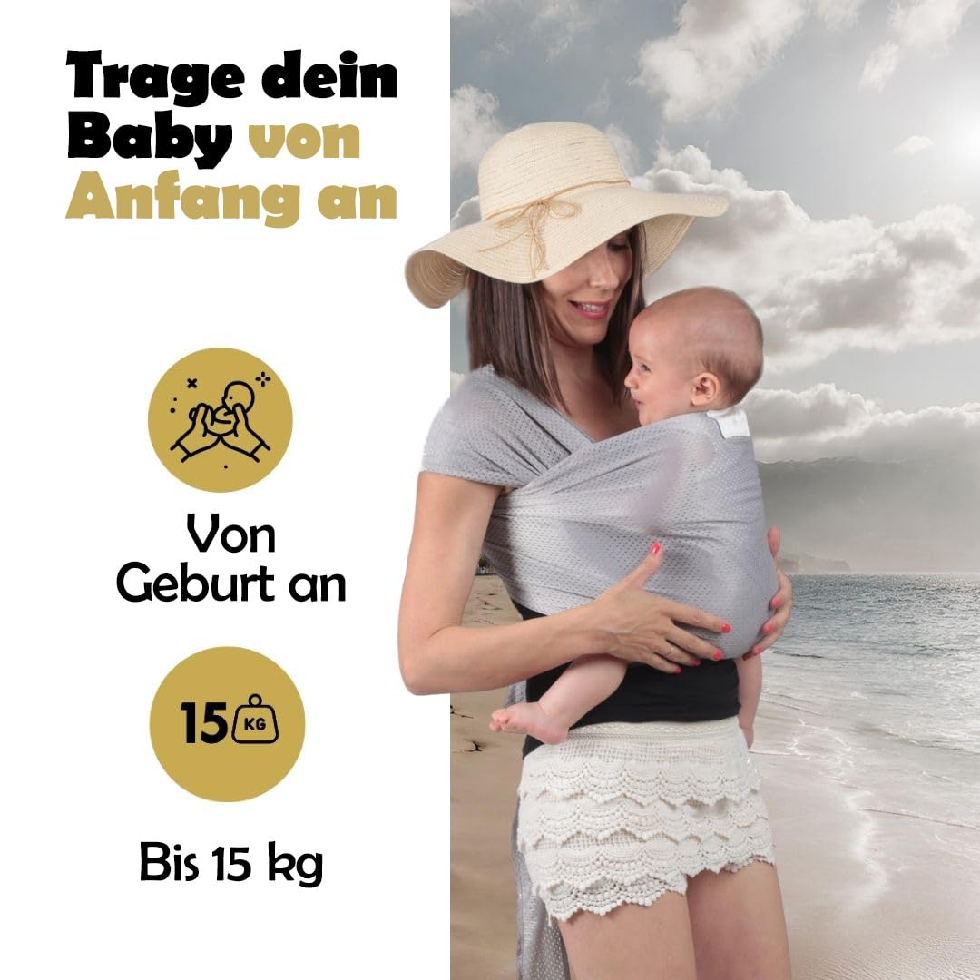 Amarsupiel | Wasser-Babytrage | Schnelltrocknend || Waterproof | Farbe Grau, grau