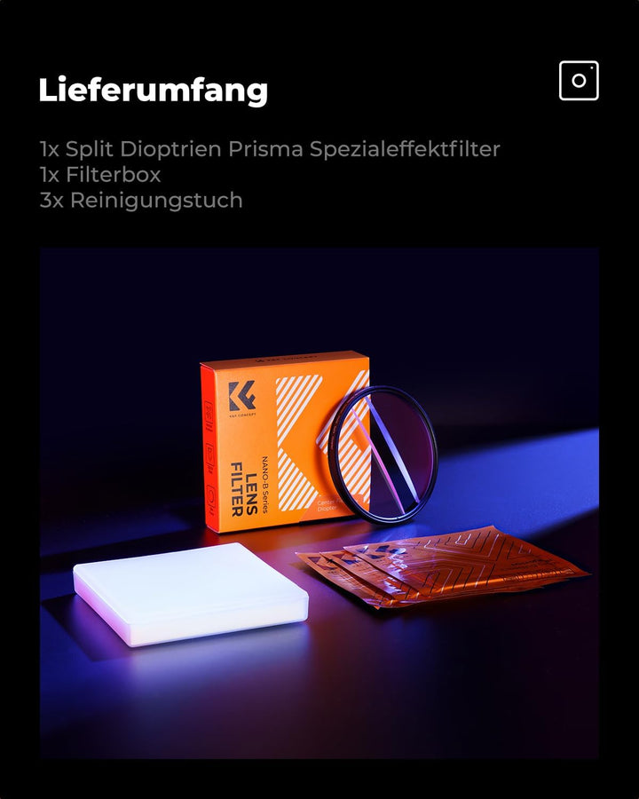 K&F Concept Nano-B Serie Split Dioptrien Prisma Spezialeffektfilter 82mm Mittelfeld geteilter Dioptr