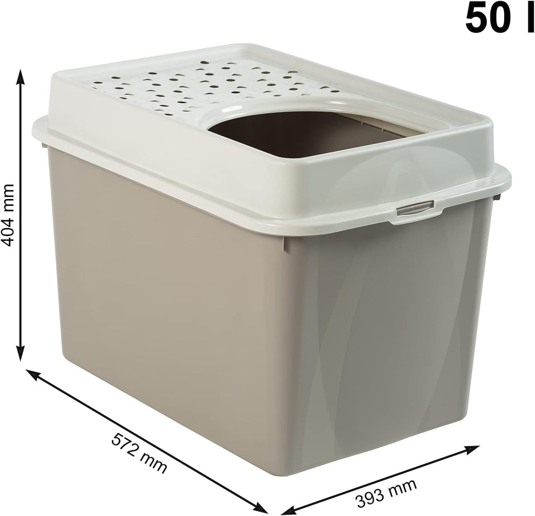Rotho MyPet Eco Berty Katzentoilette mit Top-Eingang, Kunststoff (PP recycelt), beige/weiss, (57.2 x