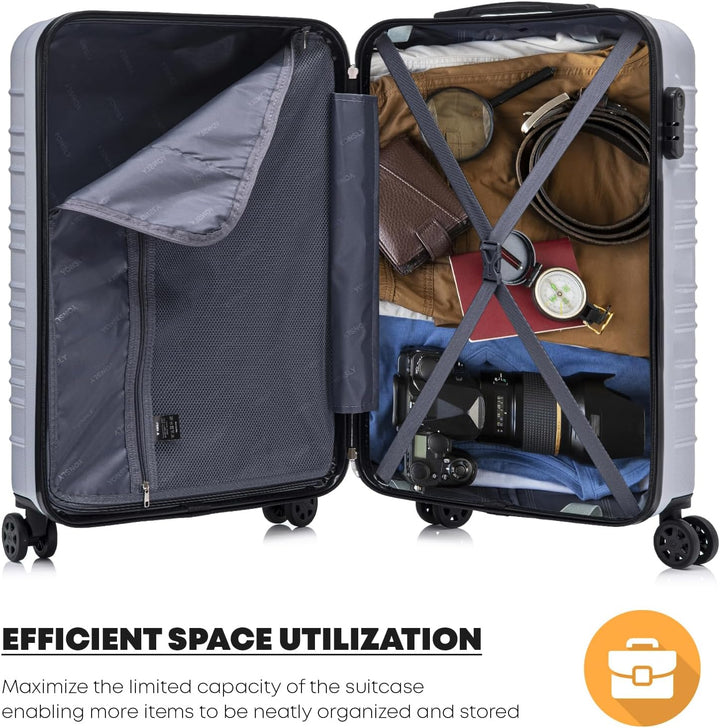 Koffer Suitcase S Silber, Trolley Reisekoffer, Kabinenkoffer Rollkoffer Handgepäck mit 4 Rollen 360°
