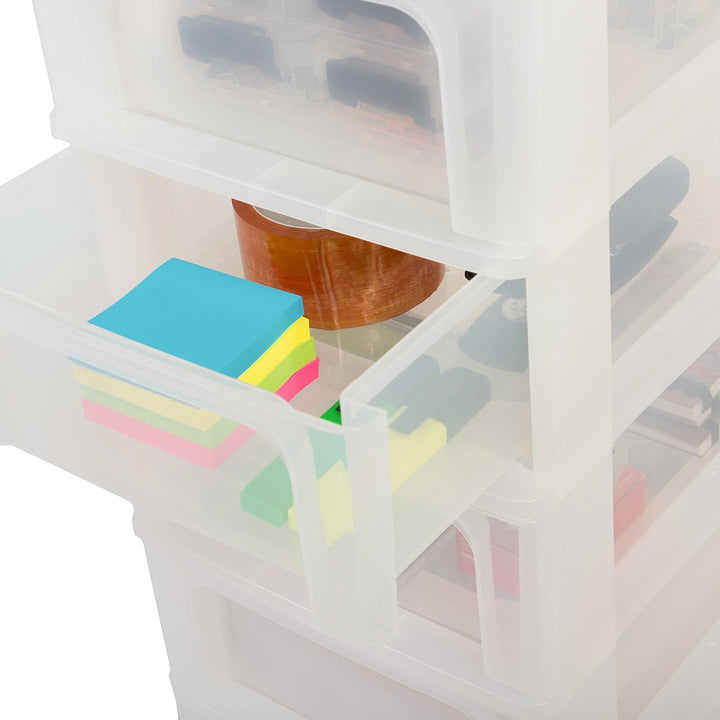 Iris Ohyama, Schreibtisch-Organizer mit 2 flache und 1 tiefe Schublade, Mattweiss, Easy-Pull-System,
