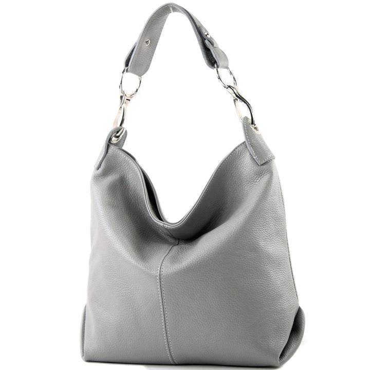 modamoda de - T168 - ital Schultertasche Umhängetasche aus Leder Dunkelgrau, Dunkelgrau