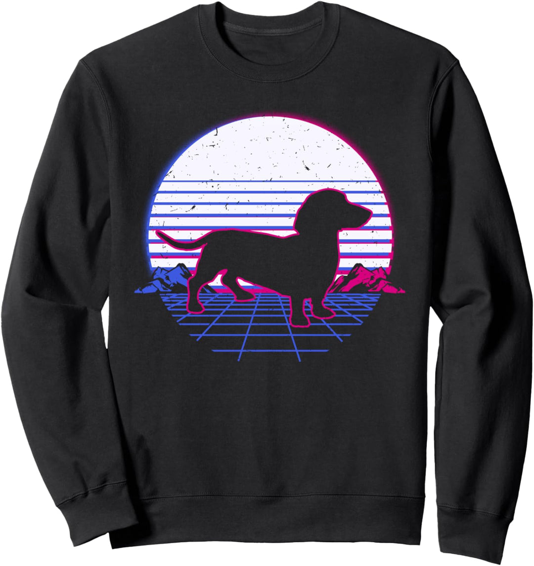 Dackel Teckel Hund Welpe Retro Vintage Sunset Geschenk Sweatshirt