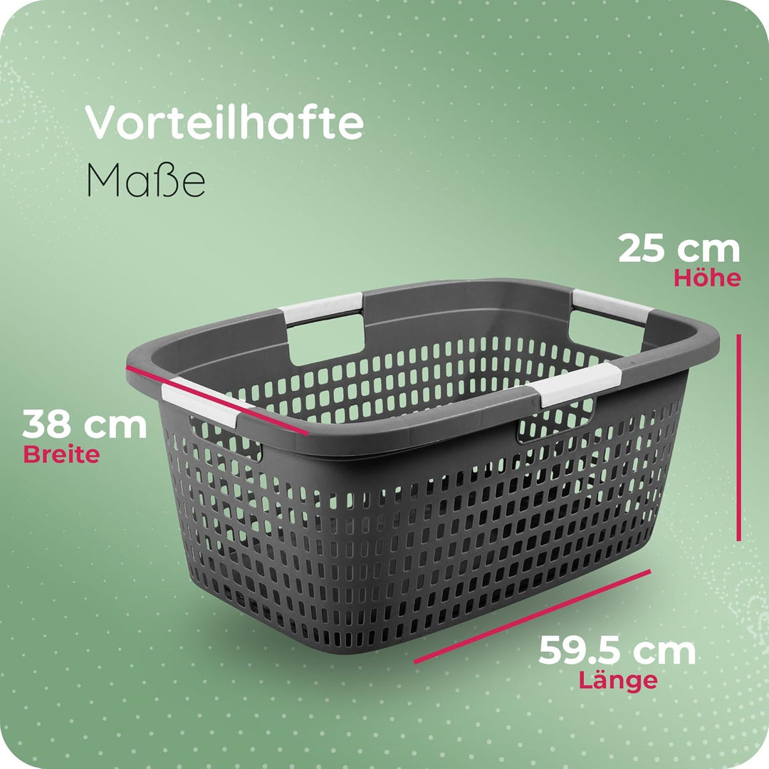 Novaliv 3 Stück Wäschekorb mit 4 Griffen 40L Anthrazit, Wäschebox Set Wäscheeimer Wäschebehälter für