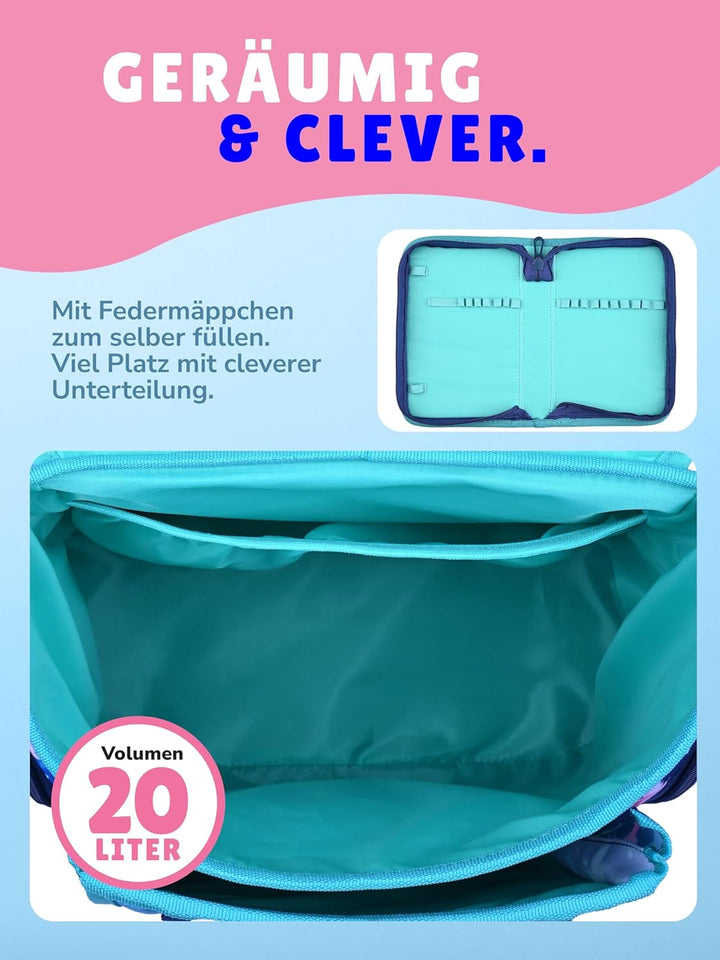 Familando - Premium Schulranzen Set - 9-teilig mit Lunch-Set - Unicorn (Einhorn) - Ergonomisch, stab