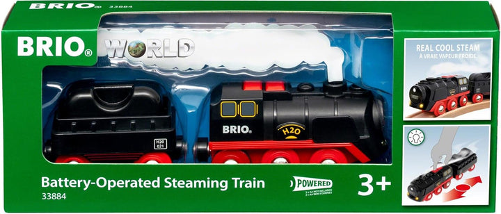 BRIO World 33835 Grosser Baukran mit Licht & World 33884 Batterie-Dampflok mit Wassertank - Lokomoti