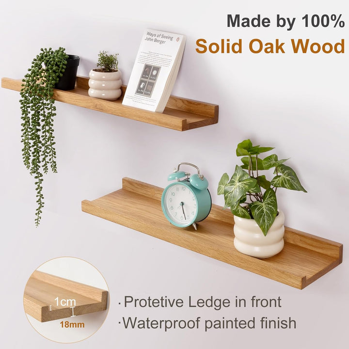 Bilderleiste Holz,2er-Set 50cm Eiche Wandregal Holz Regal Massiv Schweberegal gewürzregal regalbrett