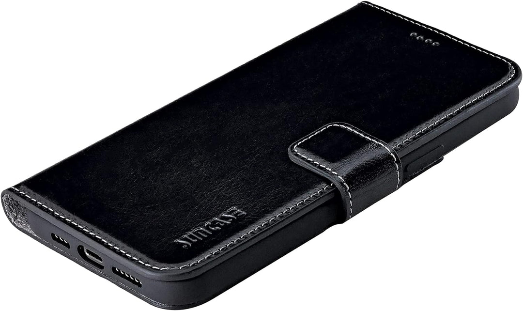Suncase Book-Style Hülle kompatibel mit iPhone 12 (6.1") Leder Tasche (Slim-Fit) Lederhülle Handytas