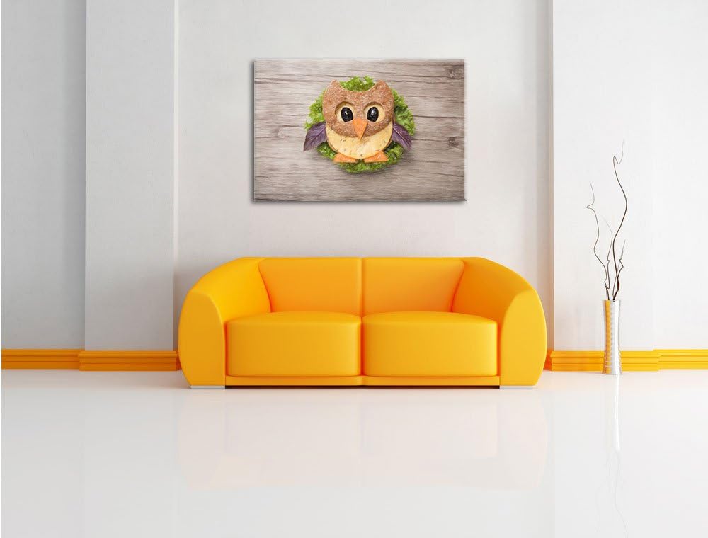 Pixxprint das lustige Eulen Sandwich Kunst Buntstift Effekt, Format: 100x70 auf Leinwand, 100x70