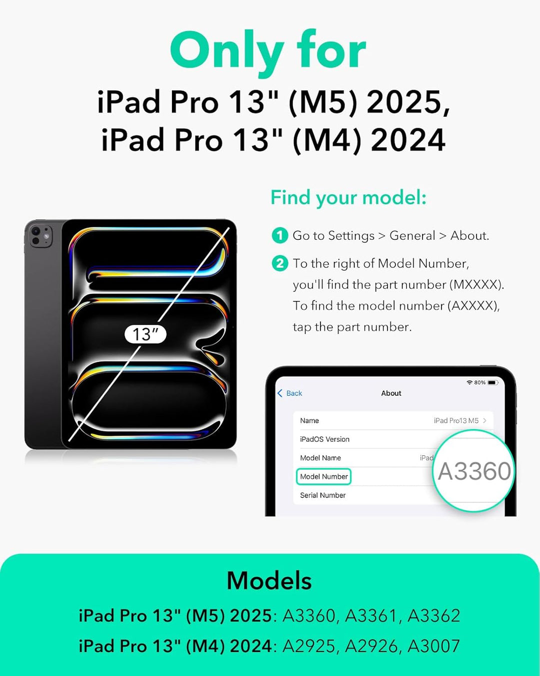 ESR für iPad Pro 13 Hülle (2024), Drehbare Hülle mit Abnehmbarer Magnetabdeckung, Ständer im Hoch-/Q