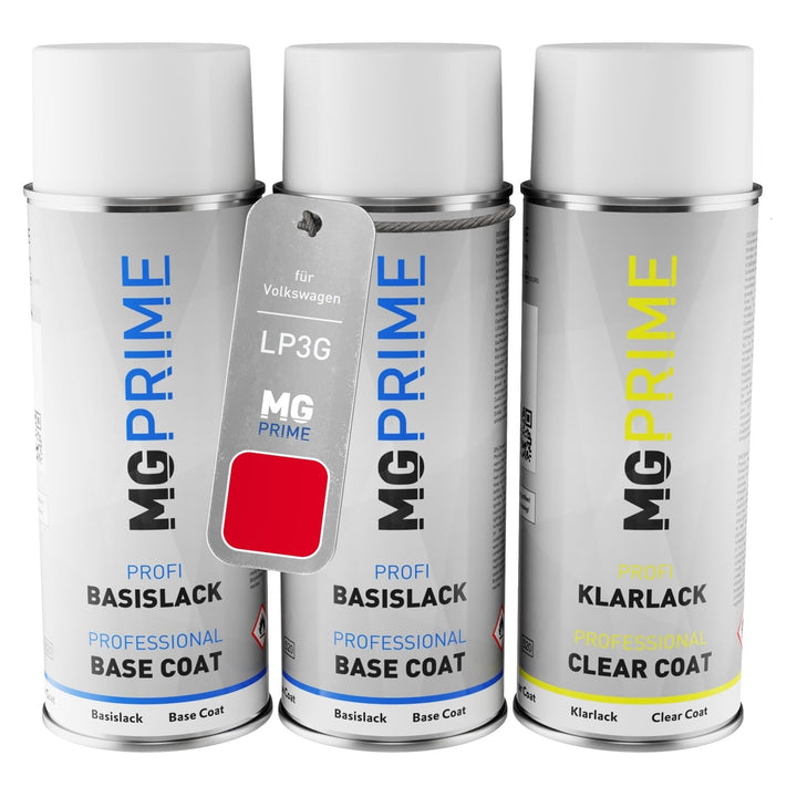 Autolack Sprühdosen Set für Volkswagen VW LP3G / D8/PU Flashrot/Flash Red Grundlack Basislack Klarla