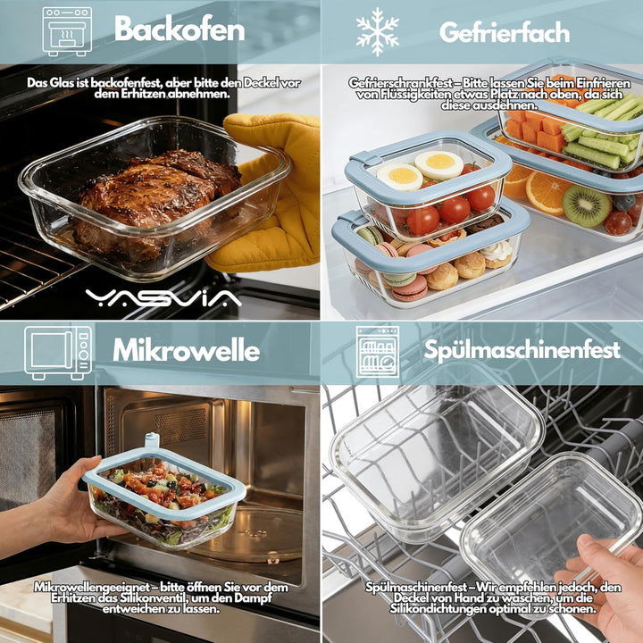 Meal Prep Glas (Mix-Set) Frischhaltedosen Set plastikfrei, Borosilikatglas Vorratsdosen, Silikondeck
