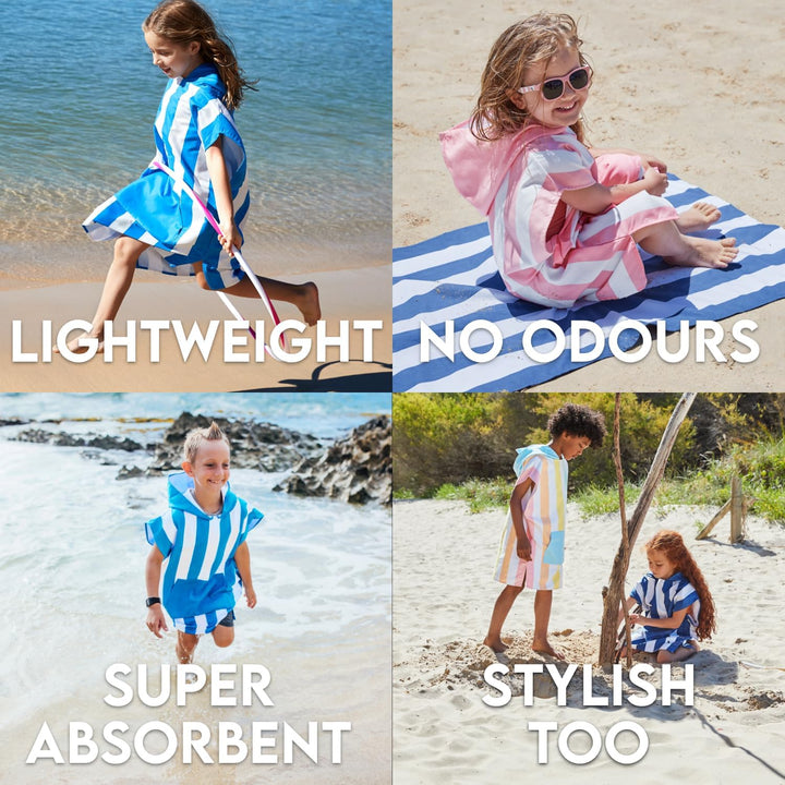 Dock &amp; Bay Poncho with Hood - for Kids - Super Absorbent, Quick Dry - Includes Bag - Cabana Light -