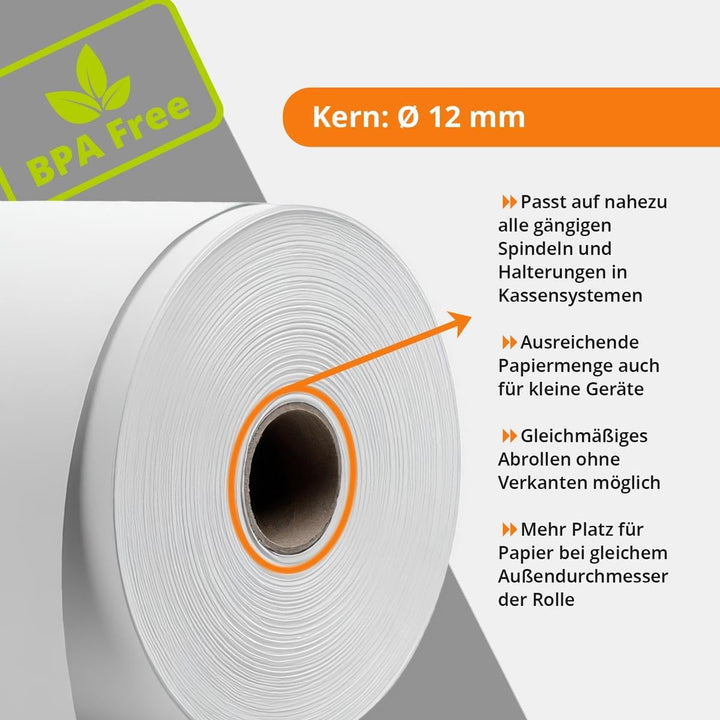 50 Stk. Thermorollen | 57x25x12 mm Ø45mm | Länge: 25 m | BPA frei | für EC Cash Geräte | Thermopapie
