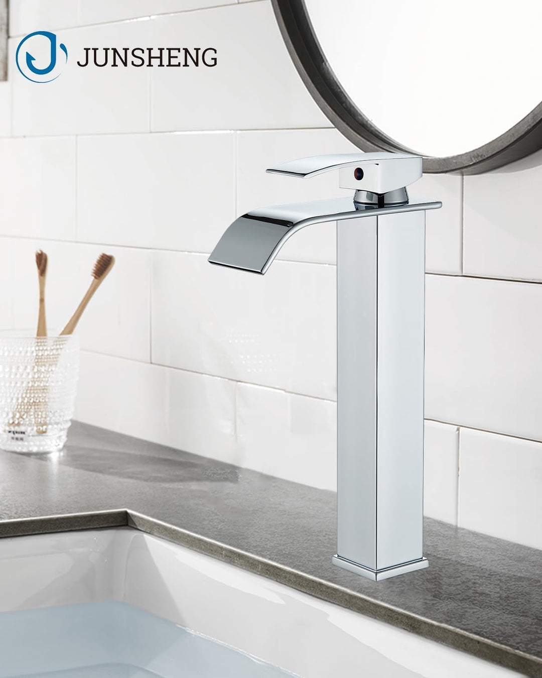 JUNSHENG Badezimmer-Wasserhahn, Moderner Einhebel-Badezimmerwaschbeckenarmatur, elektrolytische Besc