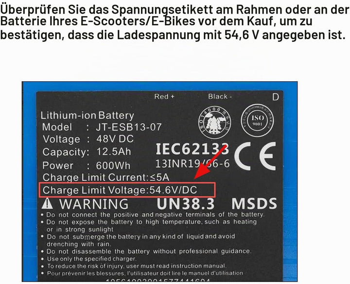 Labtec 54,6V 2A Ladekabel Ladegerät für 48V 2A 13S Li-on Akkus E-Bike Elektrofahrrad Pedelec Hoverbo