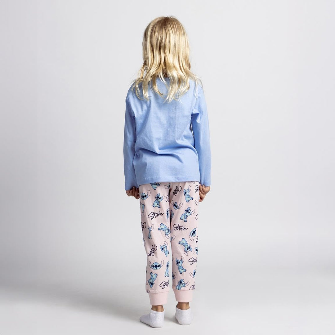 Disney Lilo und Stitch Mädchen-Schlafanzug, Grösse 128-164, hellblaues Oberteil mit Stitch, rosa Hos