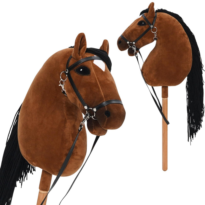 Hobby Horse für Kinder, Steckenpferd Spielzeug Pferd mit Halfter und Zügeln, Holzpferd Plüschpferd S
