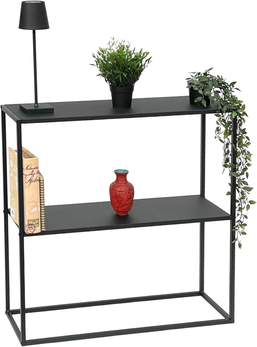 DanDiBo Konsolentisch Metall Schwarz Schmal mit 2 Ebenen Modern 80x80x25 cm Regal Stehend Standregal