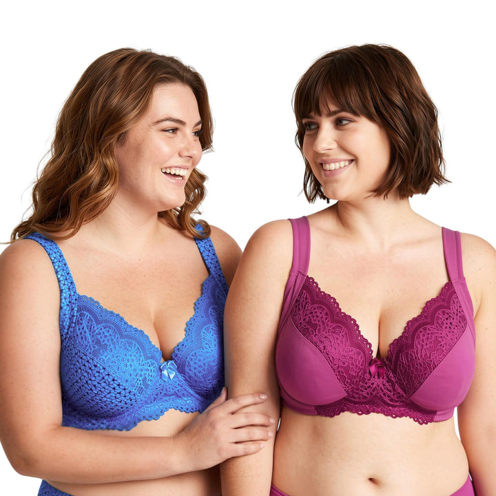 Curve Muse Übergrösse Ungefüttert Bügel Spitzen-BH mit gepolsterten Schultergurten-2er Pack 75B Blau