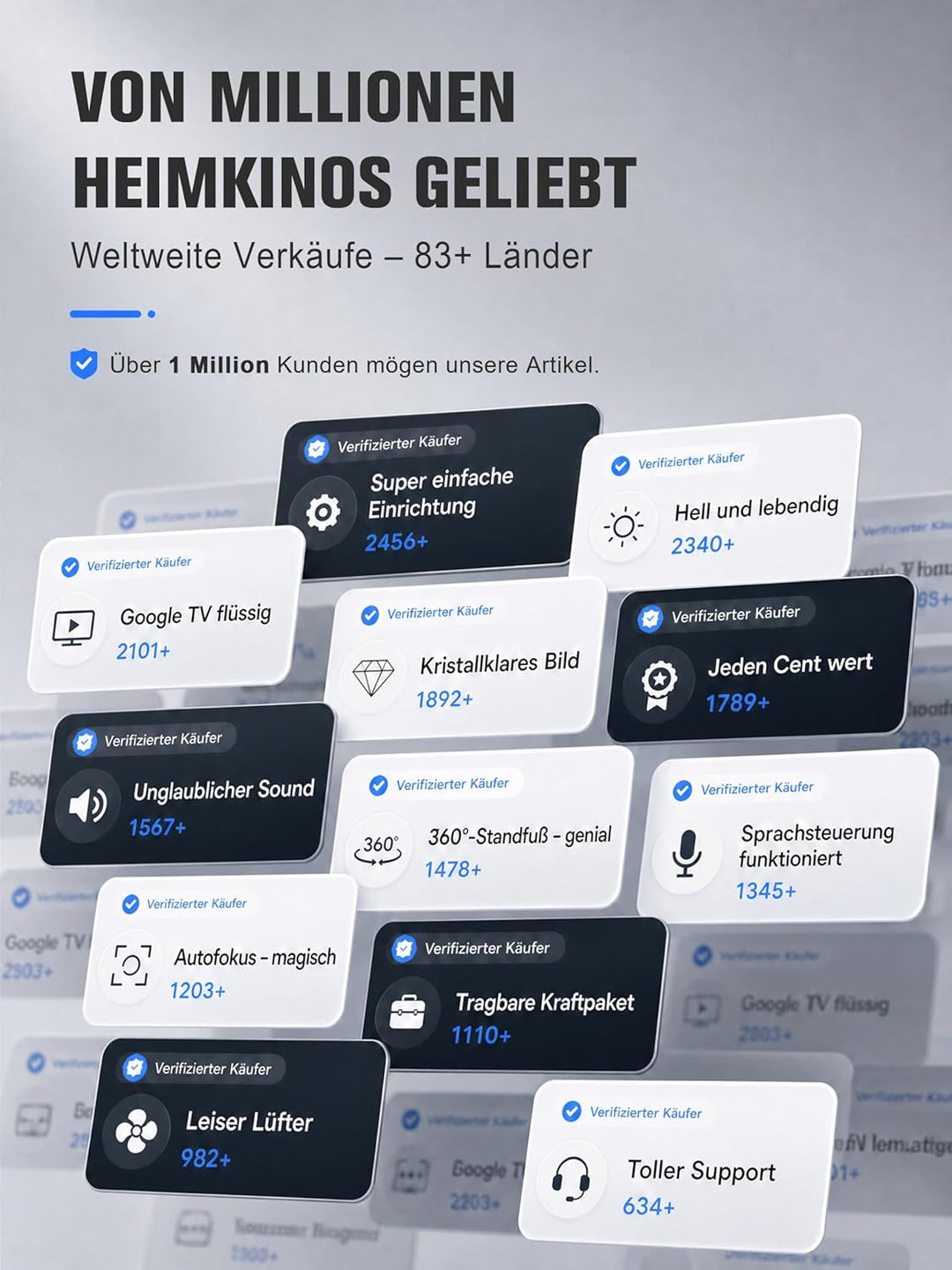 Smart Beamer【Google TV/Offizielle App】 VOPLLS Beamer 4K Heimkino 1200ANSI mit Autofokus ＆ Trapezkorr